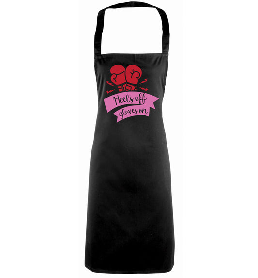 Heels off gloves on black apron