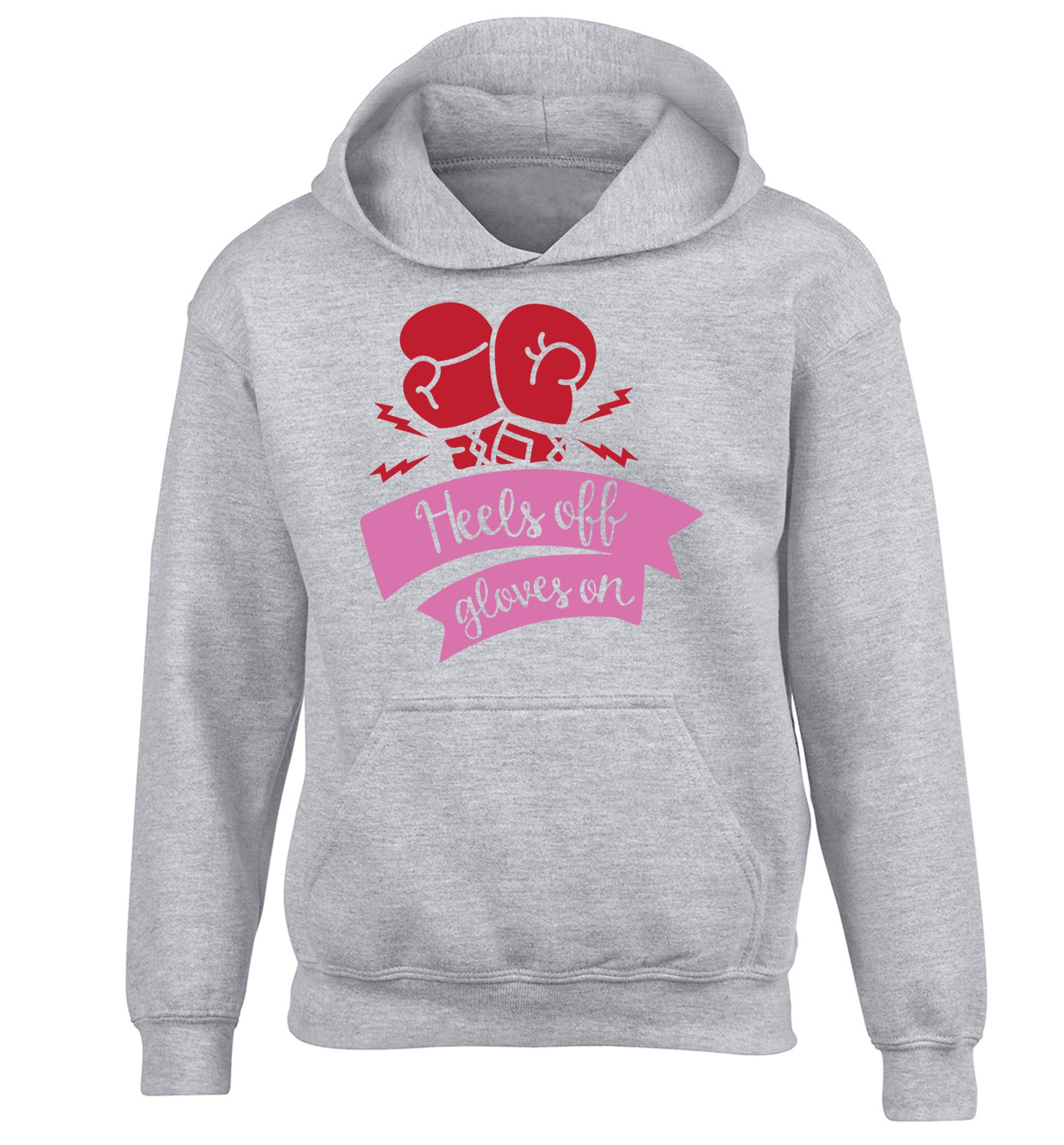 Heels off gloves on children's grey hoodie 12-13 Years