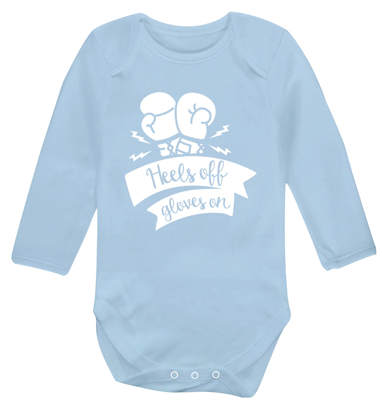Heels off gloves on Baby Vest long sleeved pale blue 6-12 months