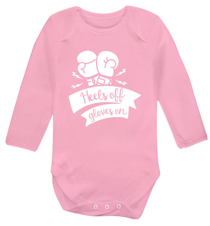 Heels off gloves on Baby Vest long sleeved pale pink 6-12 months