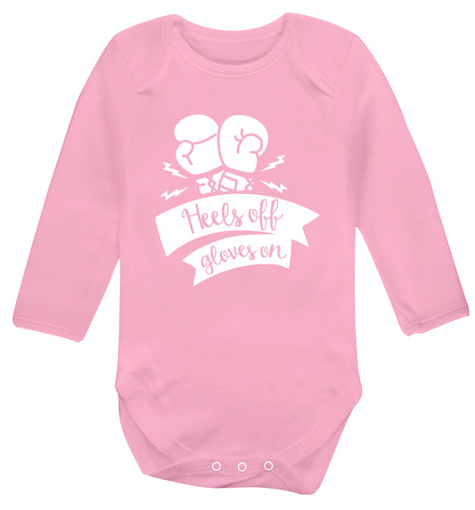 Heels off gloves on Baby Vest long sleeved pale pink 6-12 months