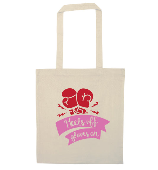 Heels off gloves on natural tote bag