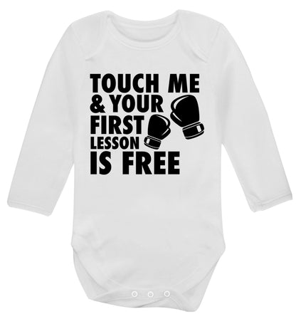 Touch me and your First Lesson is Free  Baby Vest long sleeved white 6-12 months