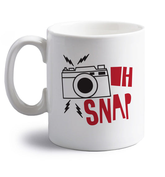 Oh Snap right handed white ceramic mug 