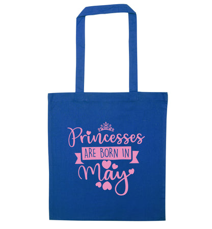 Princesses are born in May blue tote bag