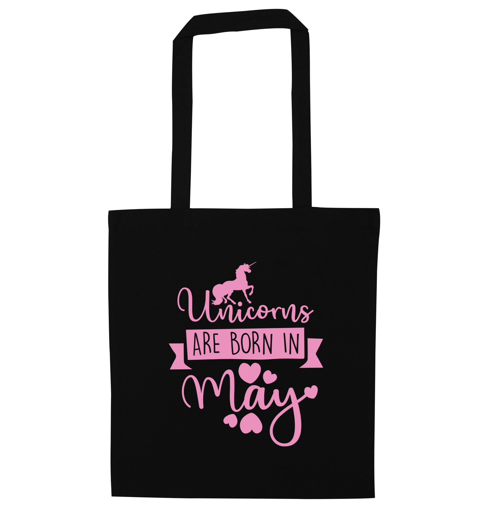 Unicorns are born in May black tote bag