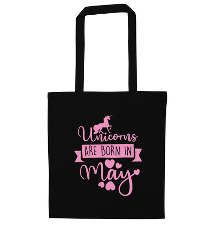 Unicorns are born in May black tote bag
