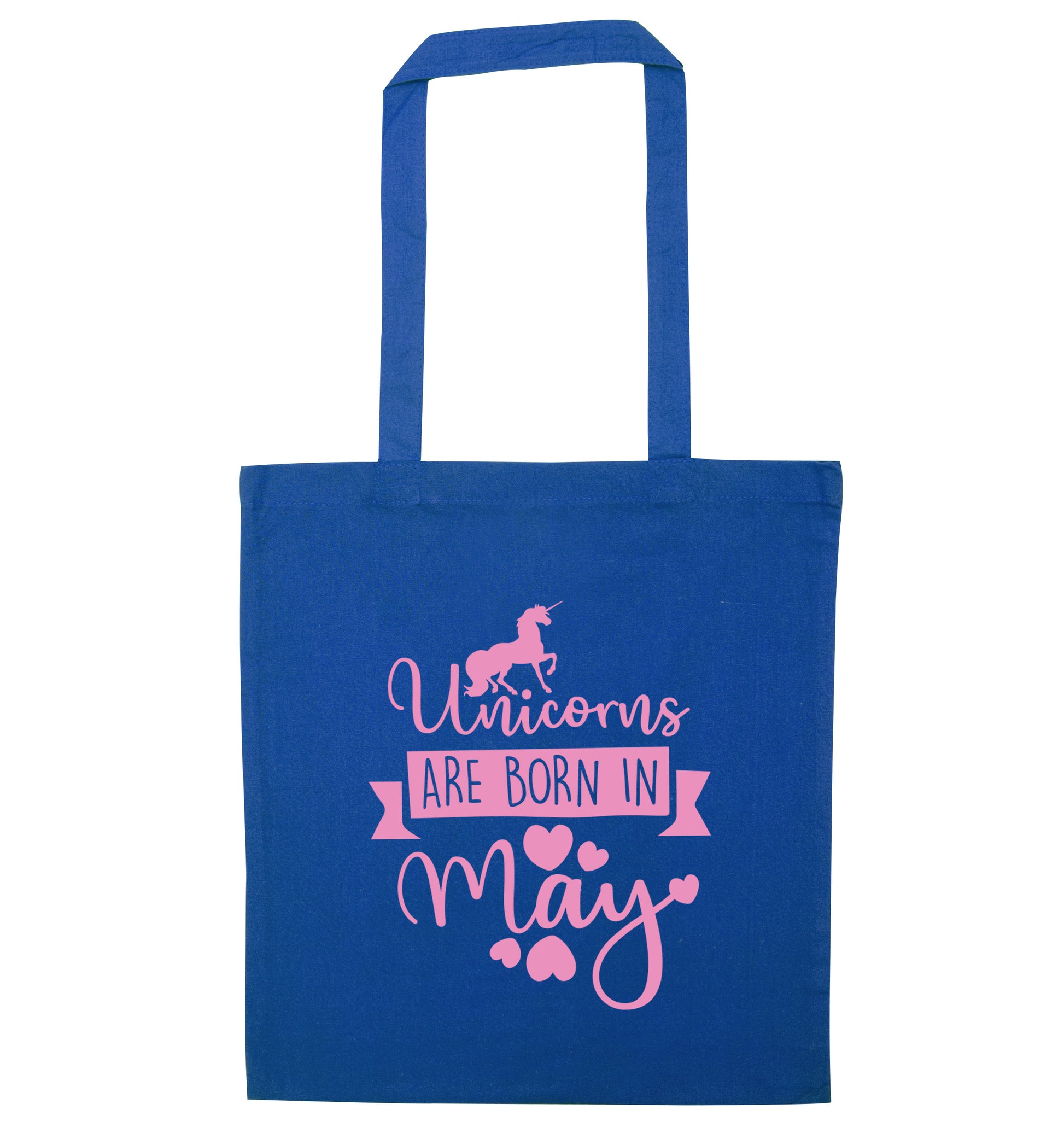 Unicorns are born in May blue tote bag