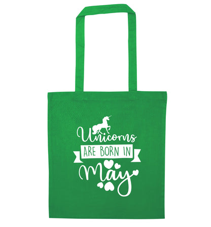 Unicorns are born in May green tote bag