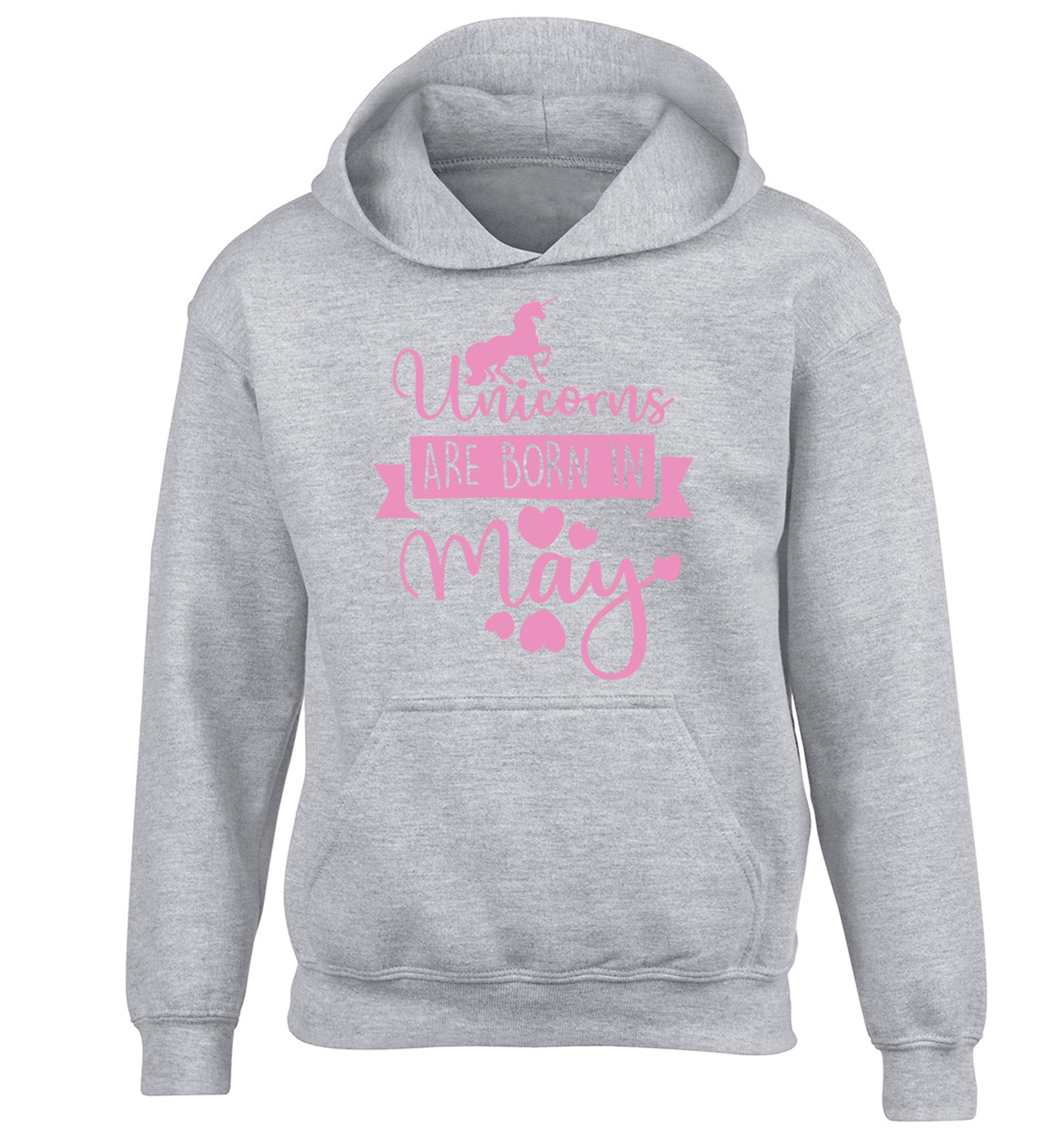 Unicorns are born in May children's grey hoodie 12-13 Years