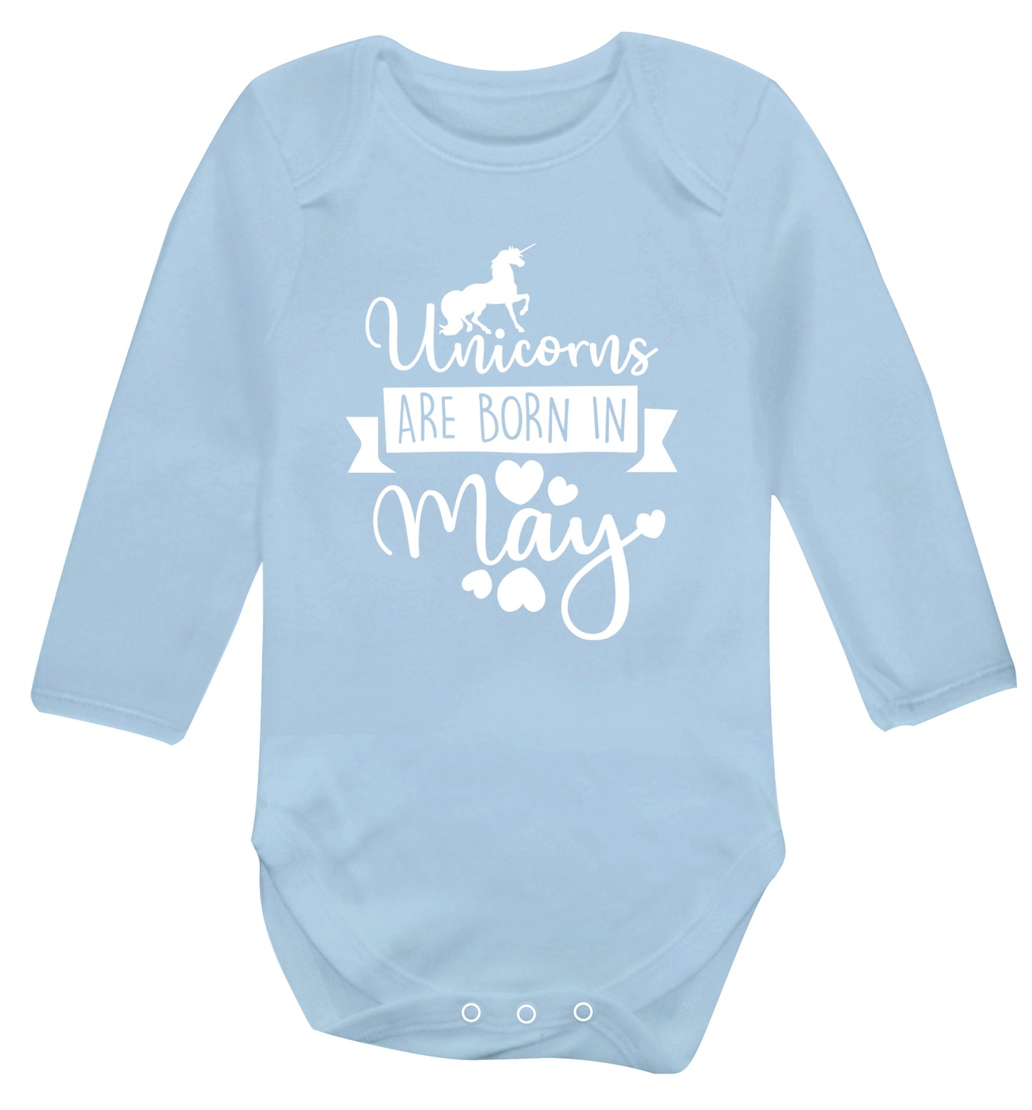 Unicorns are born in May Baby Vest long sleeved pale blue 6-12 months