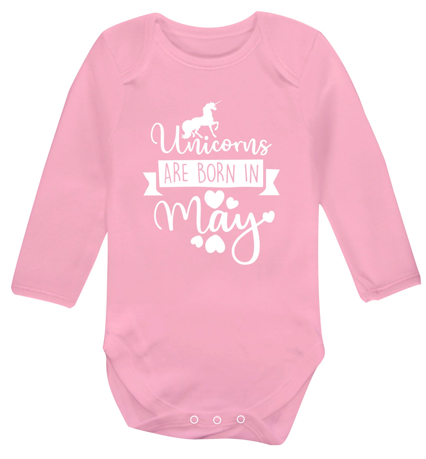 Unicorns are born in May Baby Vest long sleeved pale pink 6-12 months