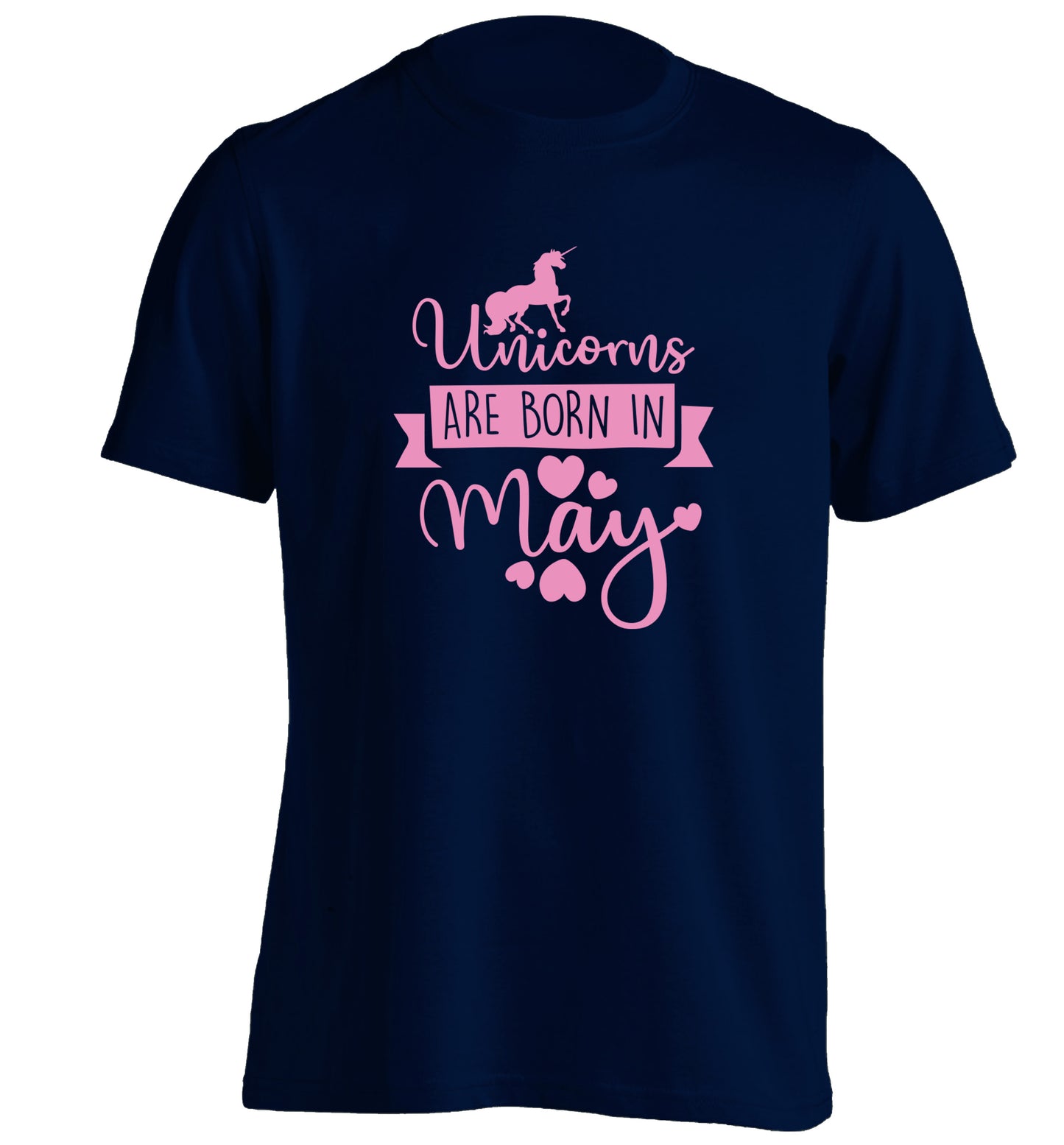 Unicorns are born in May adults unisex navy Tshirt 2XL