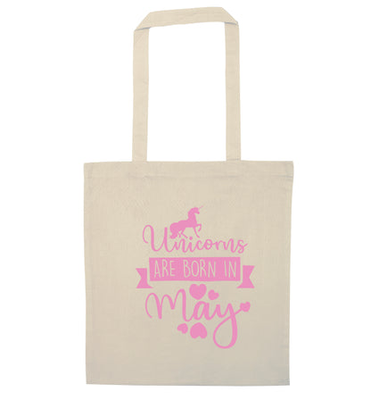 Unicorns are born in May natural tote bag