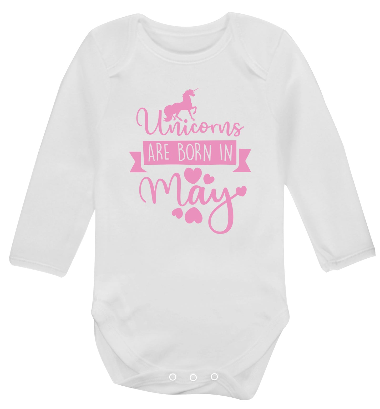 Unicorns are born in May Baby Vest long sleeved white 6-12 months