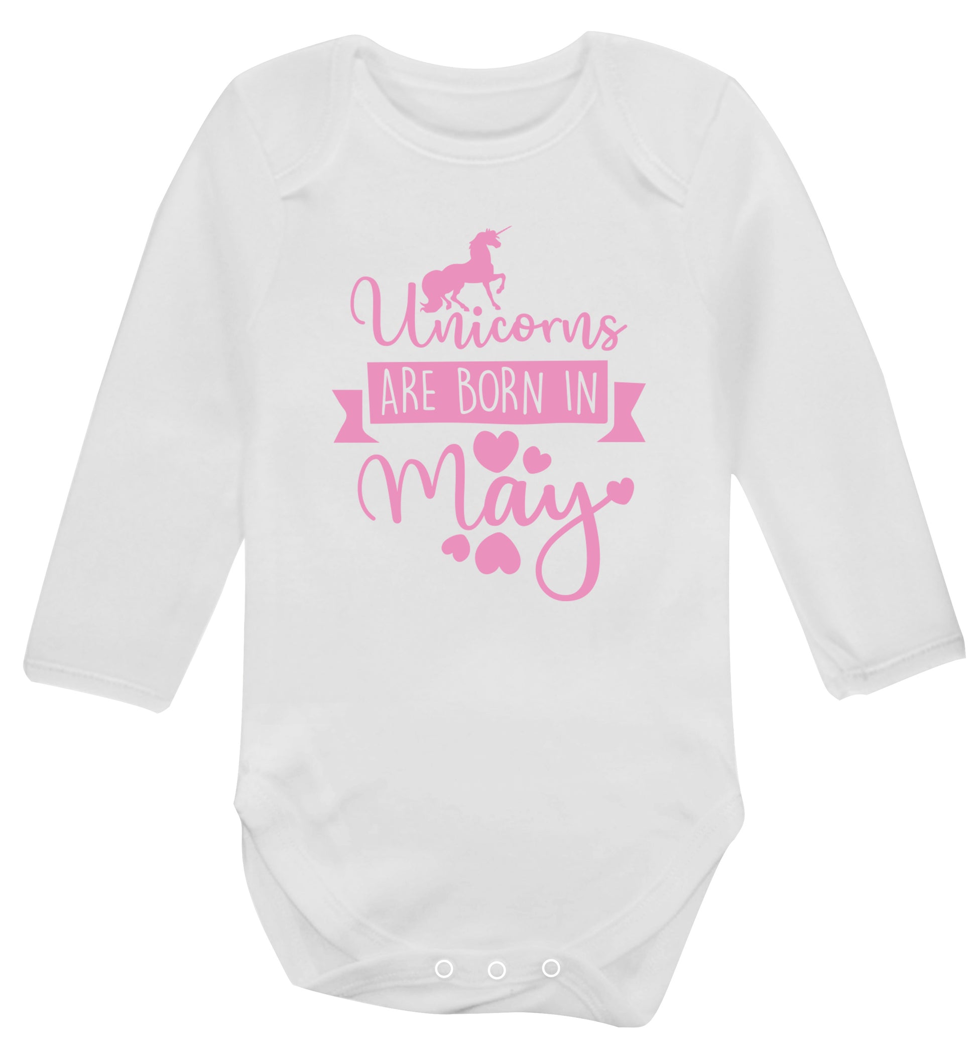 Unicorns are born in May Baby Vest long sleeved white 6-12 months