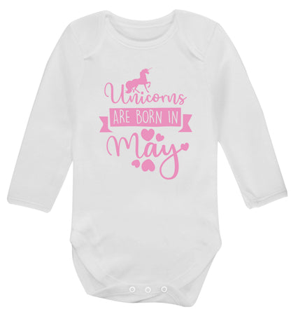 Unicorns are born in May Baby Vest long sleeved white 6-12 months