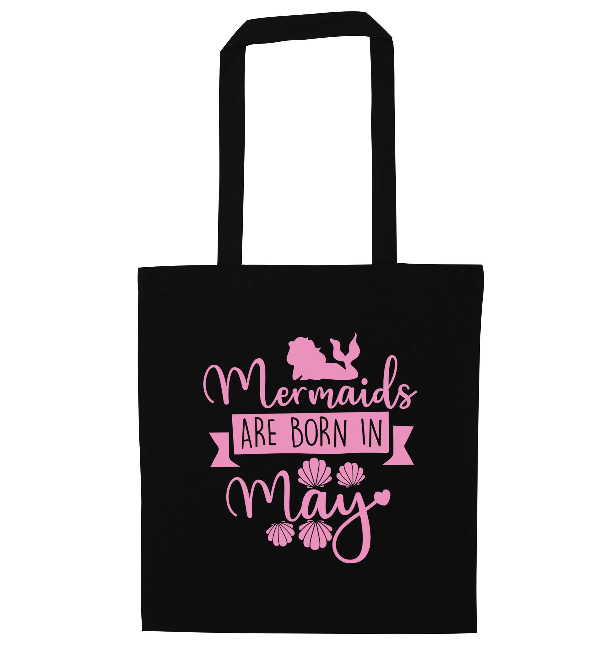 Mermaids are born in May black tote bag