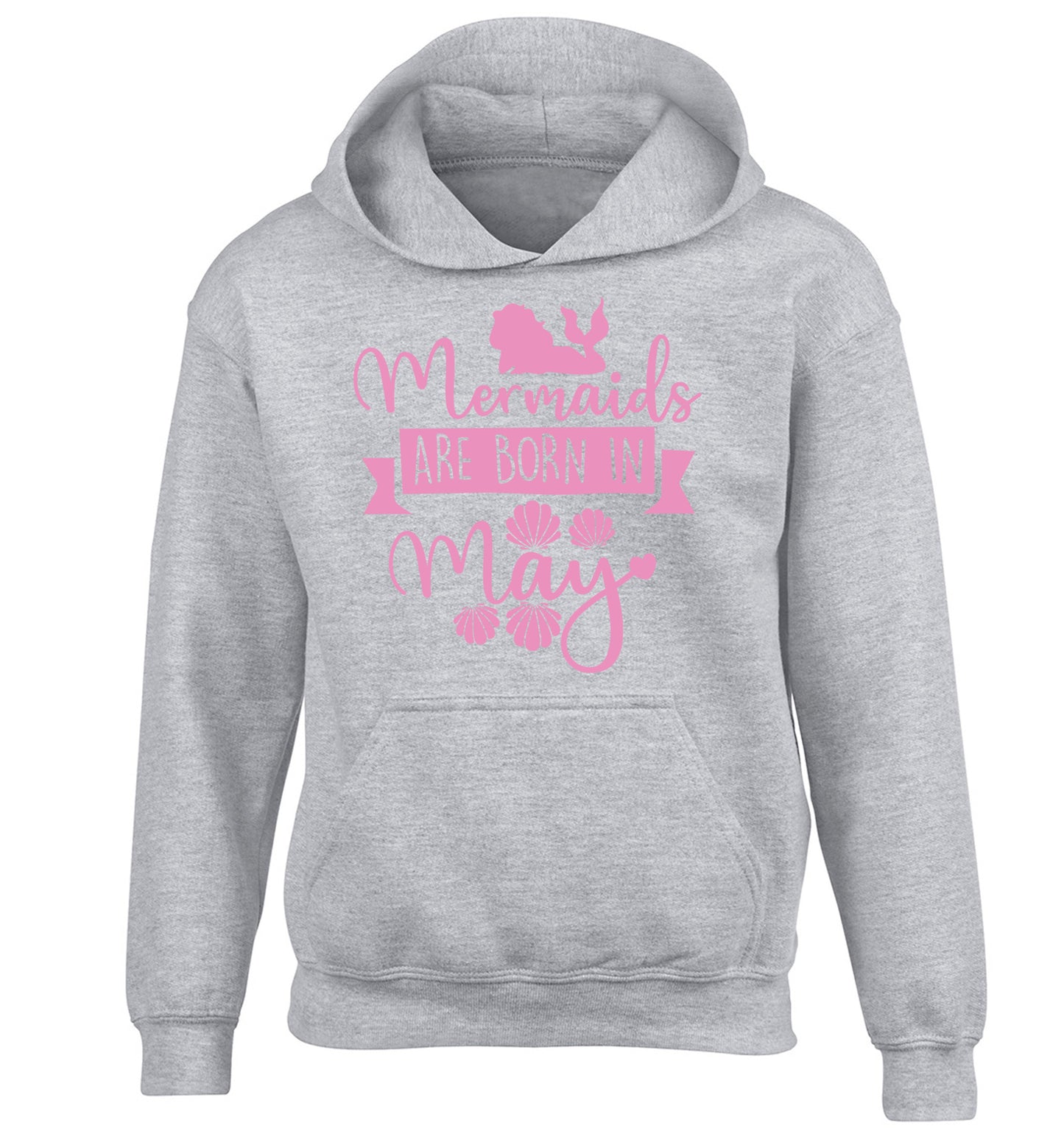 Mermaids are born in May children's grey hoodie 12-13 Years