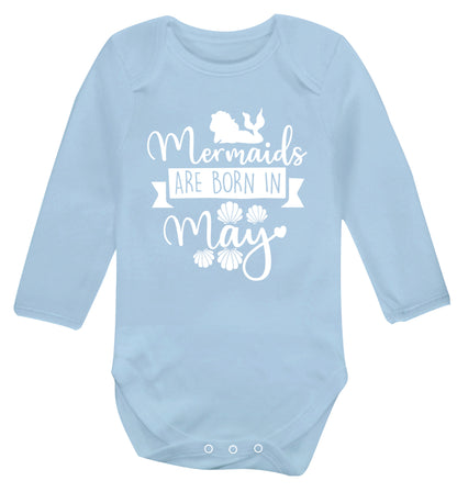 Mermaids are born in May Baby Vest long sleeved pale blue 6-12 months