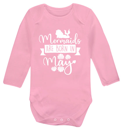 Mermaids are born in May Baby Vest long sleeved pale pink 6-12 months