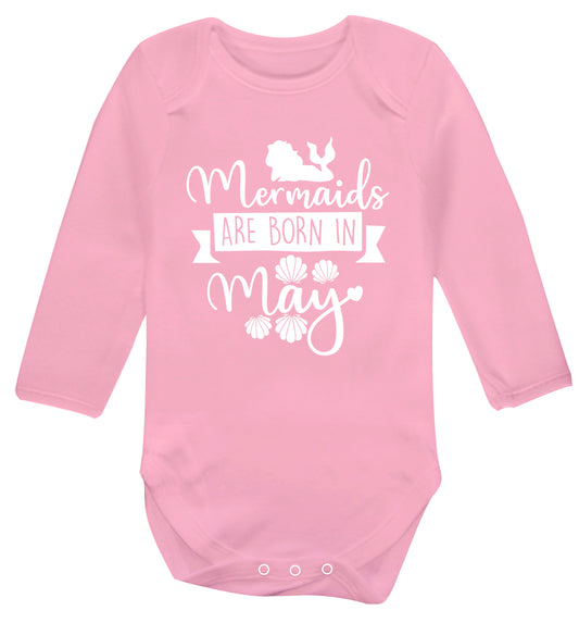 Mermaids are born in May Baby Vest long sleeved pale pink 6-12 months