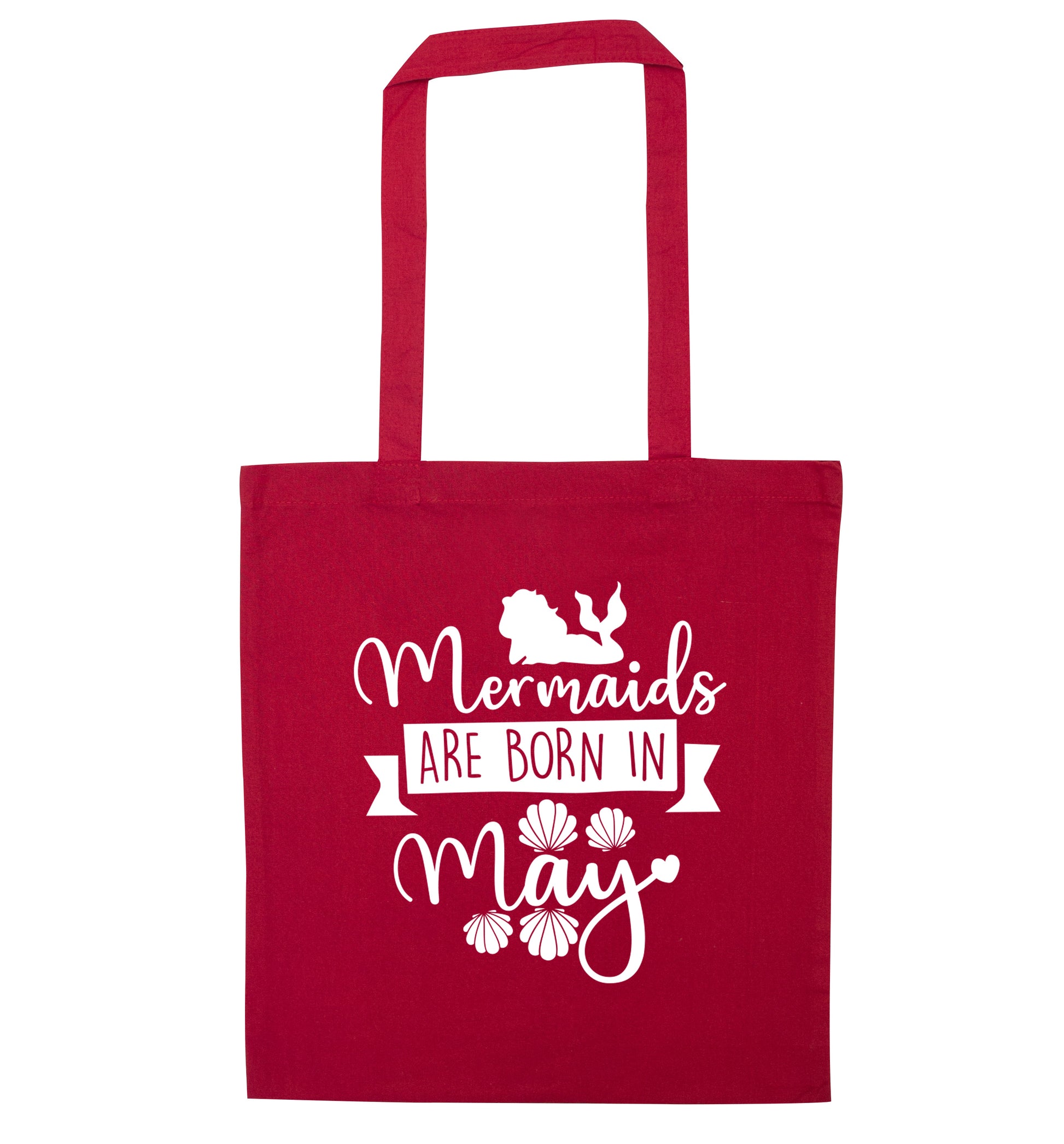 Mermaids are born in May red tote bag