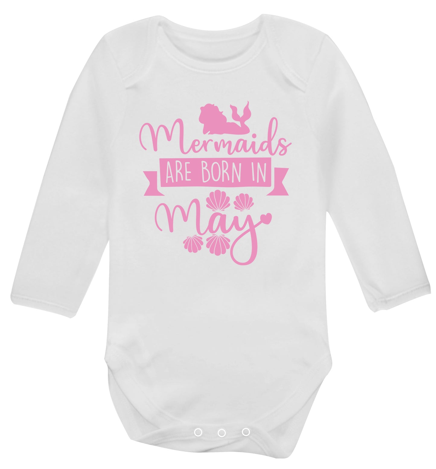 Mermaids are born in May Baby Vest long sleeved white 6-12 months
