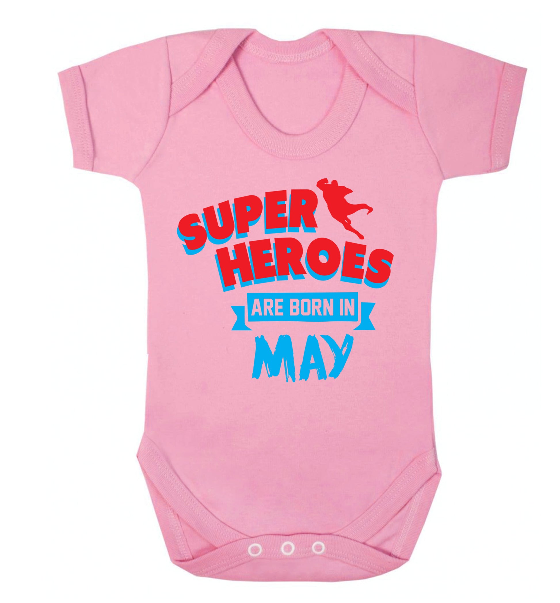 Superheros are born in May Baby Vest pale pink 18-24 months