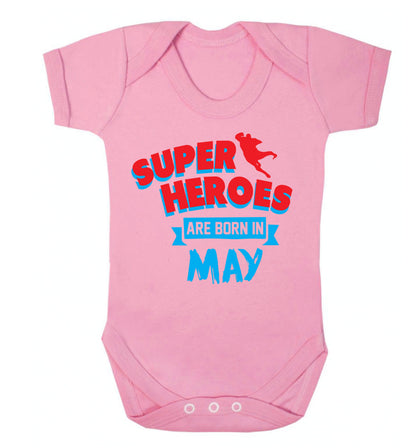 Superheros are born in May Baby Vest pale pink 18-24 months