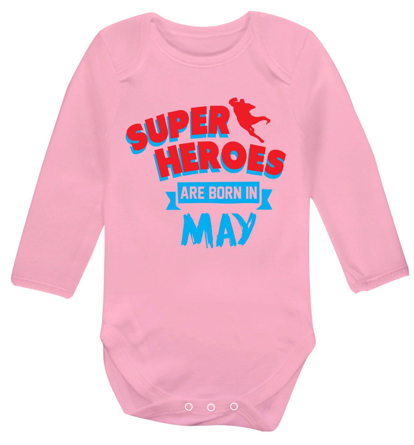 Superheros are born in May Baby Vest long sleeved pale pink 6-12 months