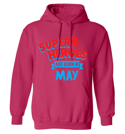 Superheros are born in May adults unisex pink hoodie 2XL