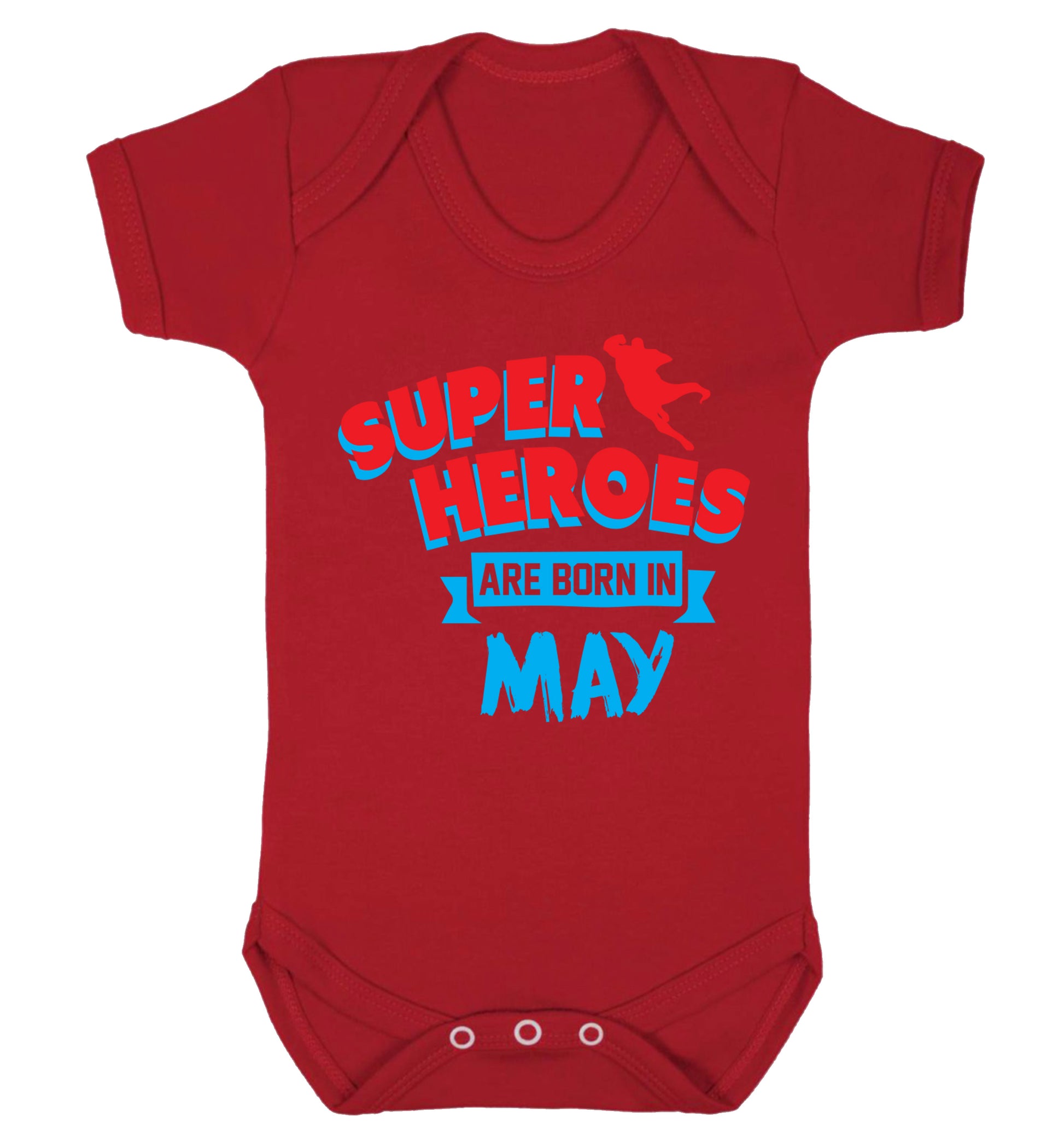 Superheros are born in May Baby Vest red 18-24 months