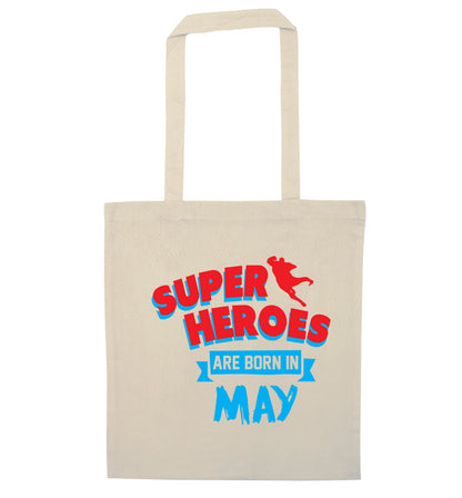 Superheros are born in May natural tote bag