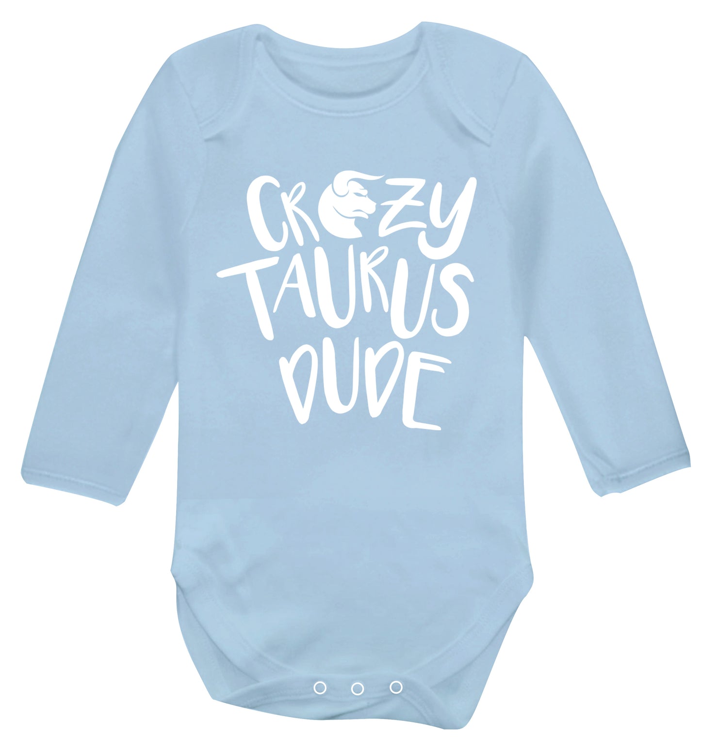 Crazy taurus lady Baby Vest long sleeved pale blue 6-12 months