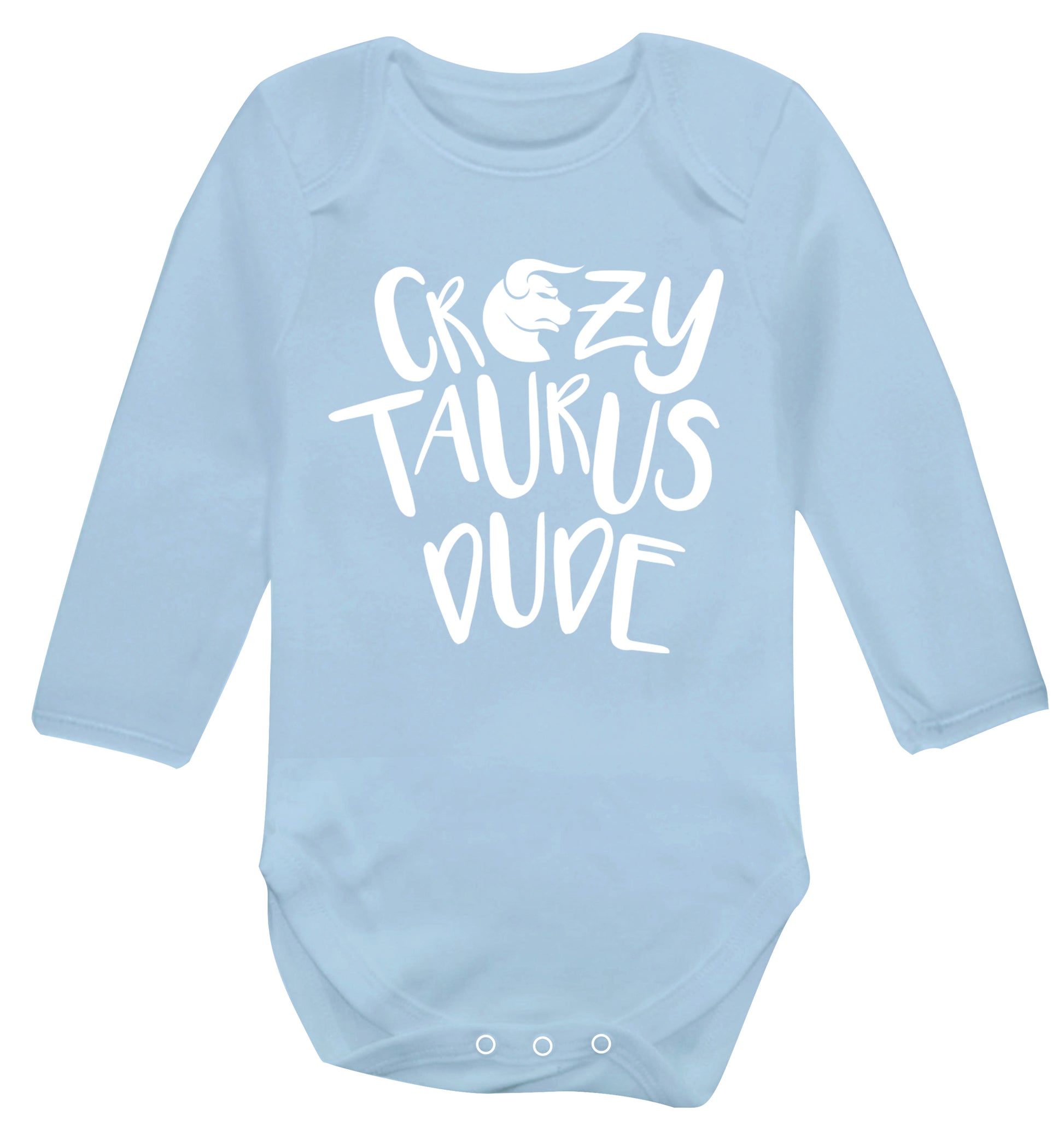 Crazy taurus lady Baby Vest long sleeved pale blue 6-12 months