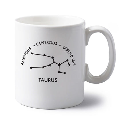 Taurus Ambitious Generous Dependable left handed white ceramic mug 