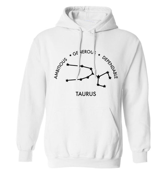 Taurus Ambitious Generous Dependable adults unisex white hoodie 2XL