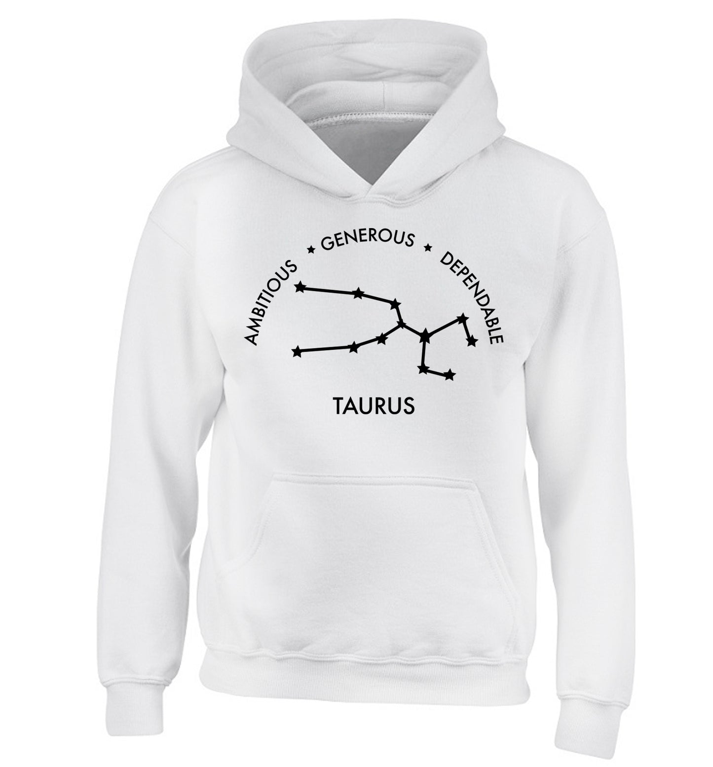 Taurus Ambitious Generous Dependable children's white hoodie 12-13 Years