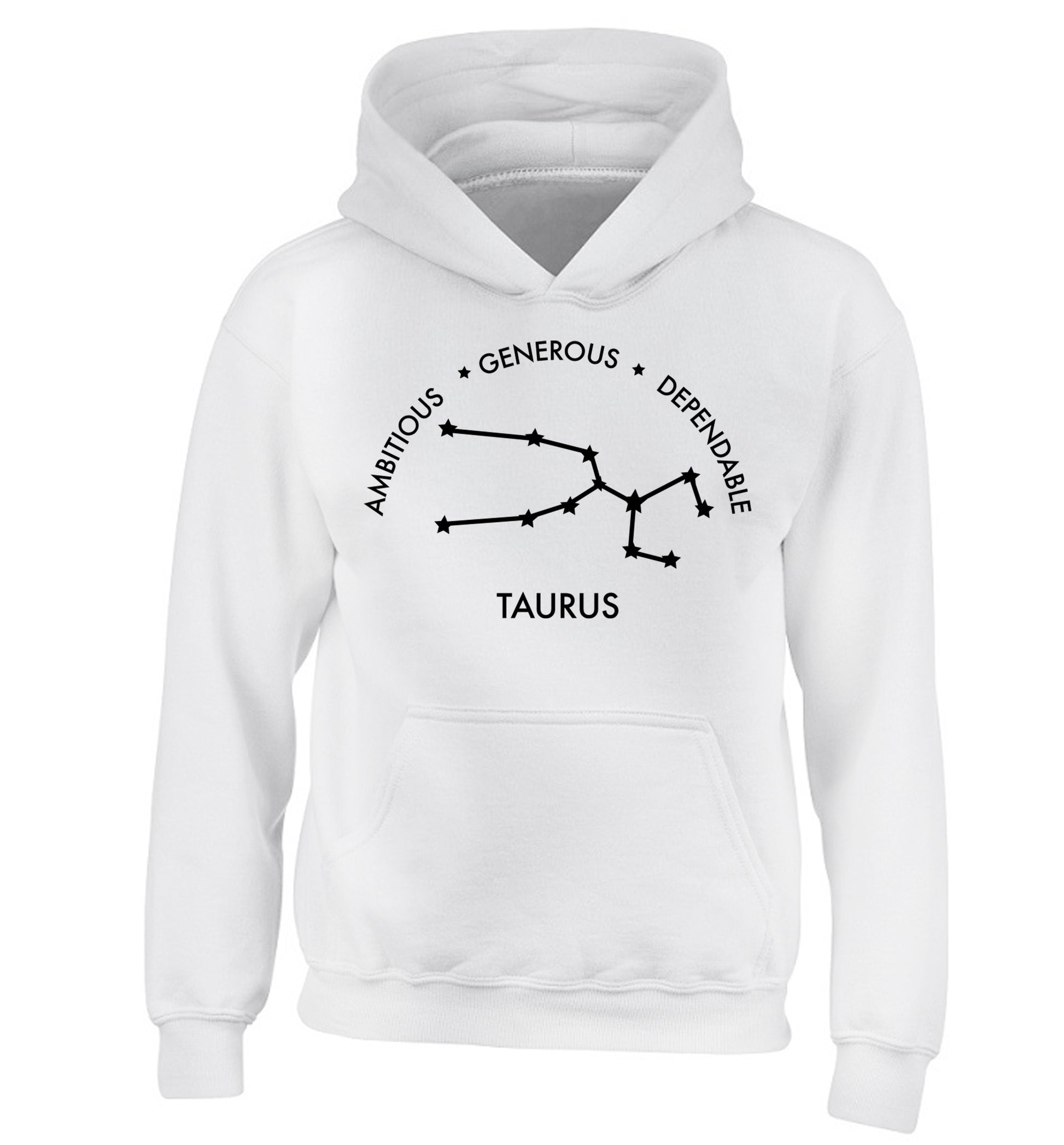 Taurus Ambitious Generous Dependable children's white hoodie 12-13 Years