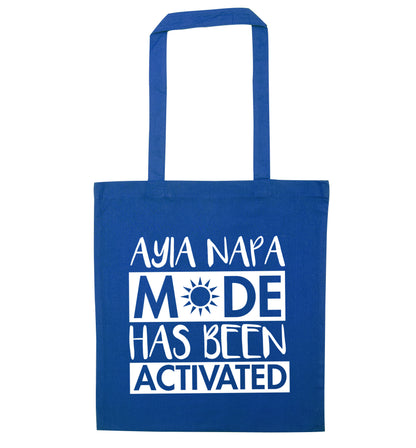 Ayia Napa mode has been activated blue tote bag