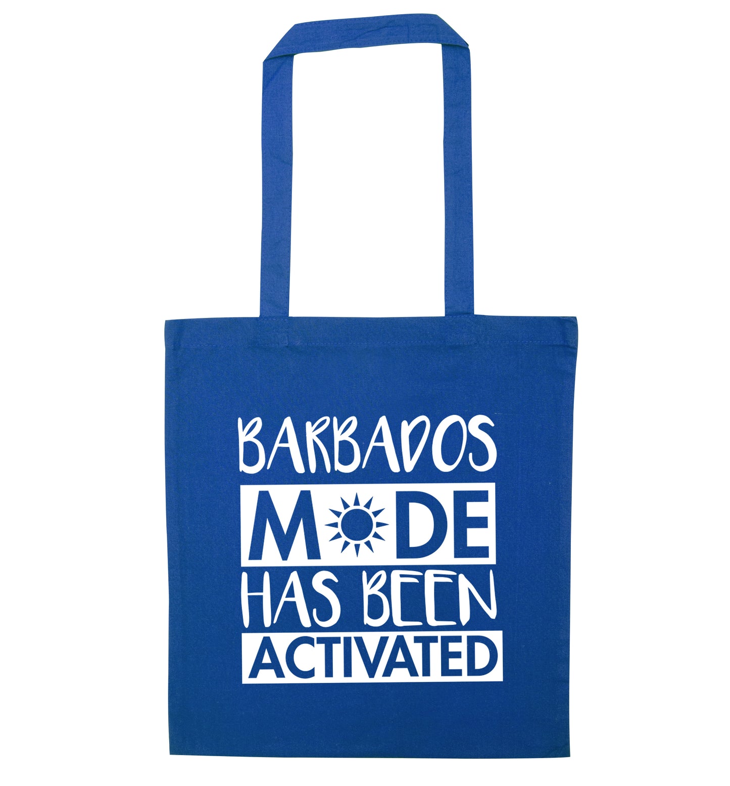 Barbados mode has been activated blue tote bag
