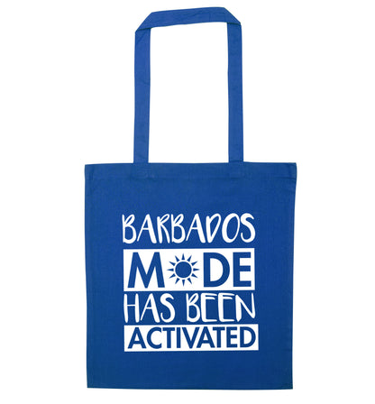 Barbados mode has been activated blue tote bag