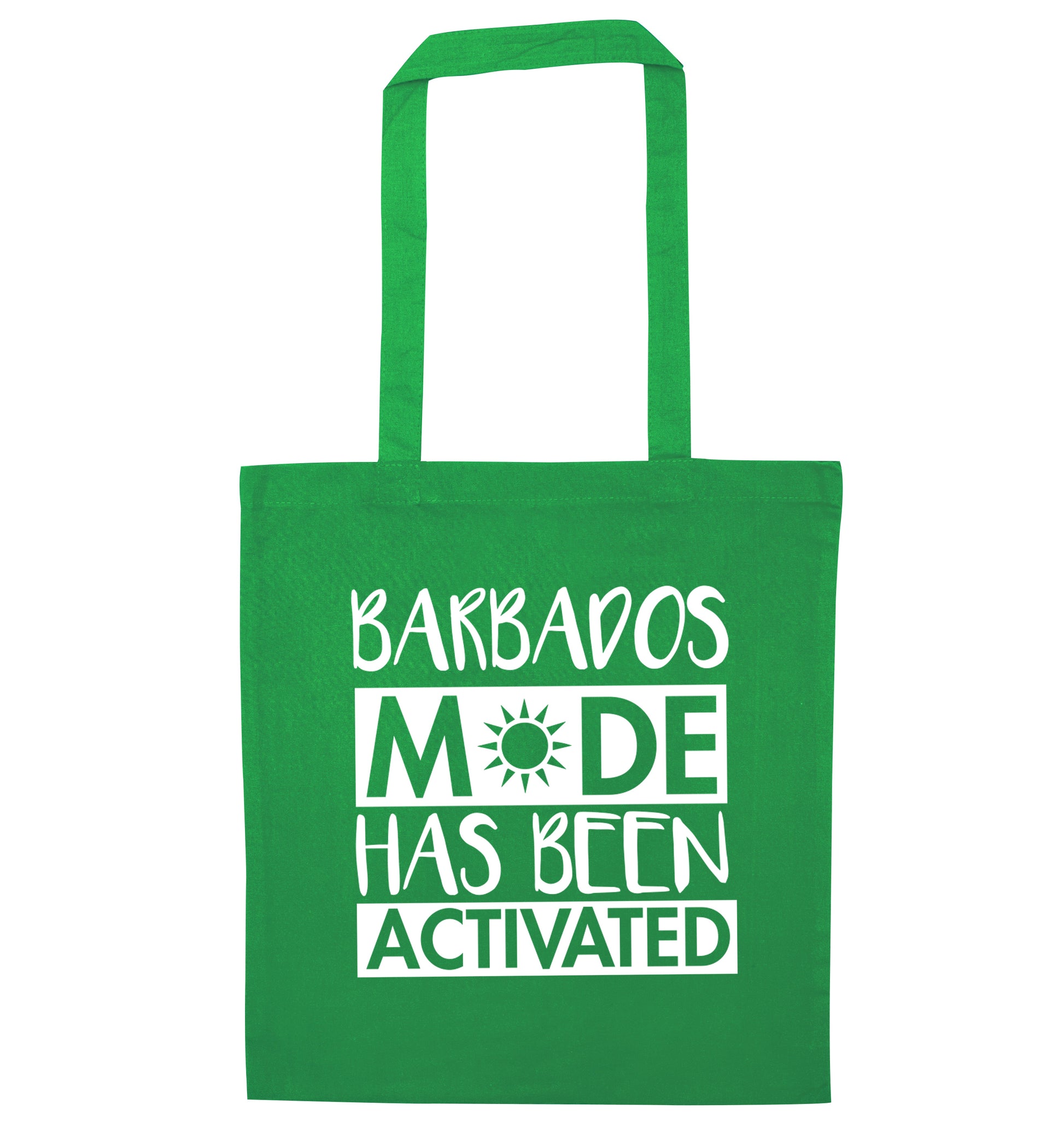 Barbados mode has been activated green tote bag