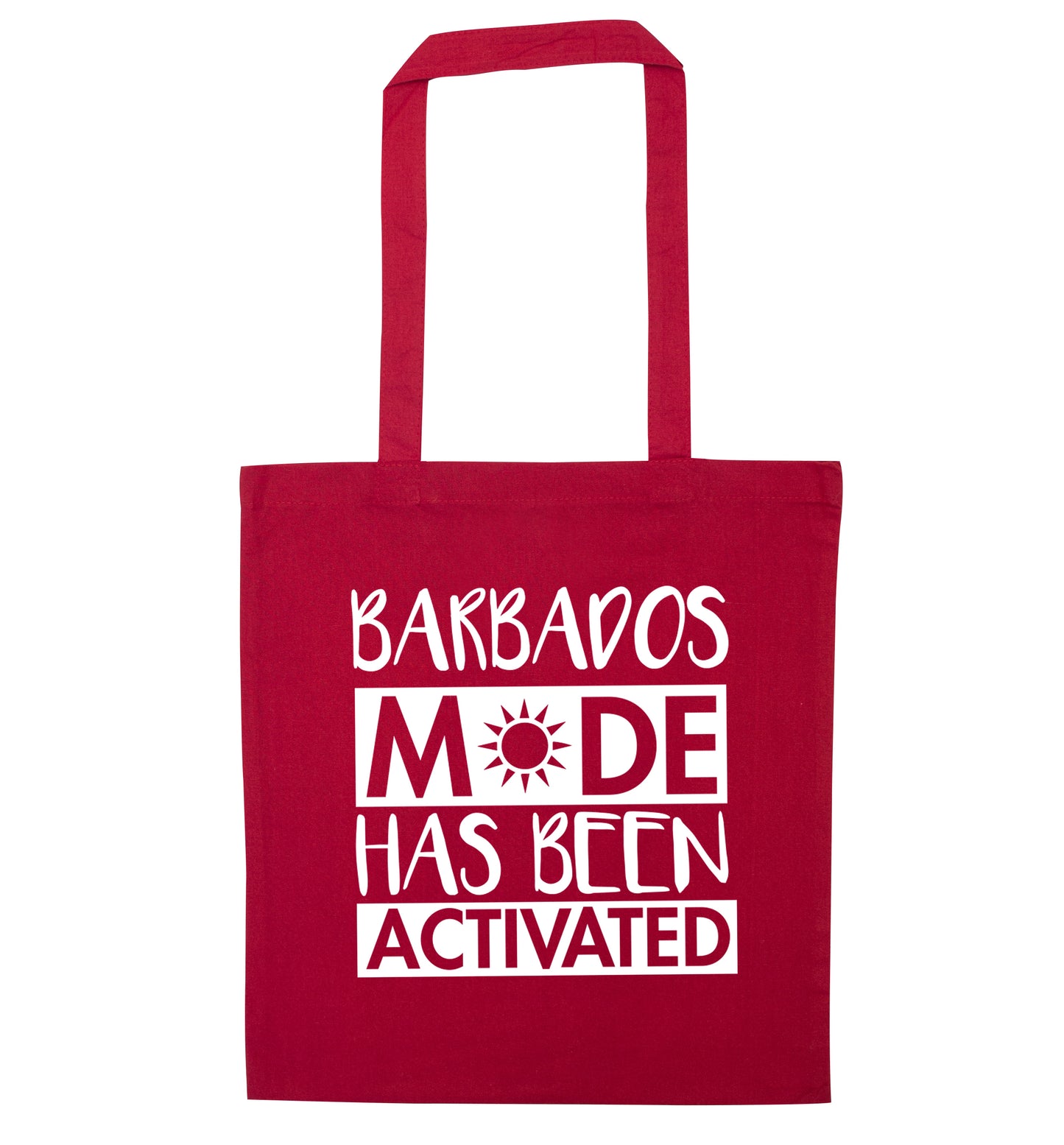 Barbados mode has been activated red tote bag