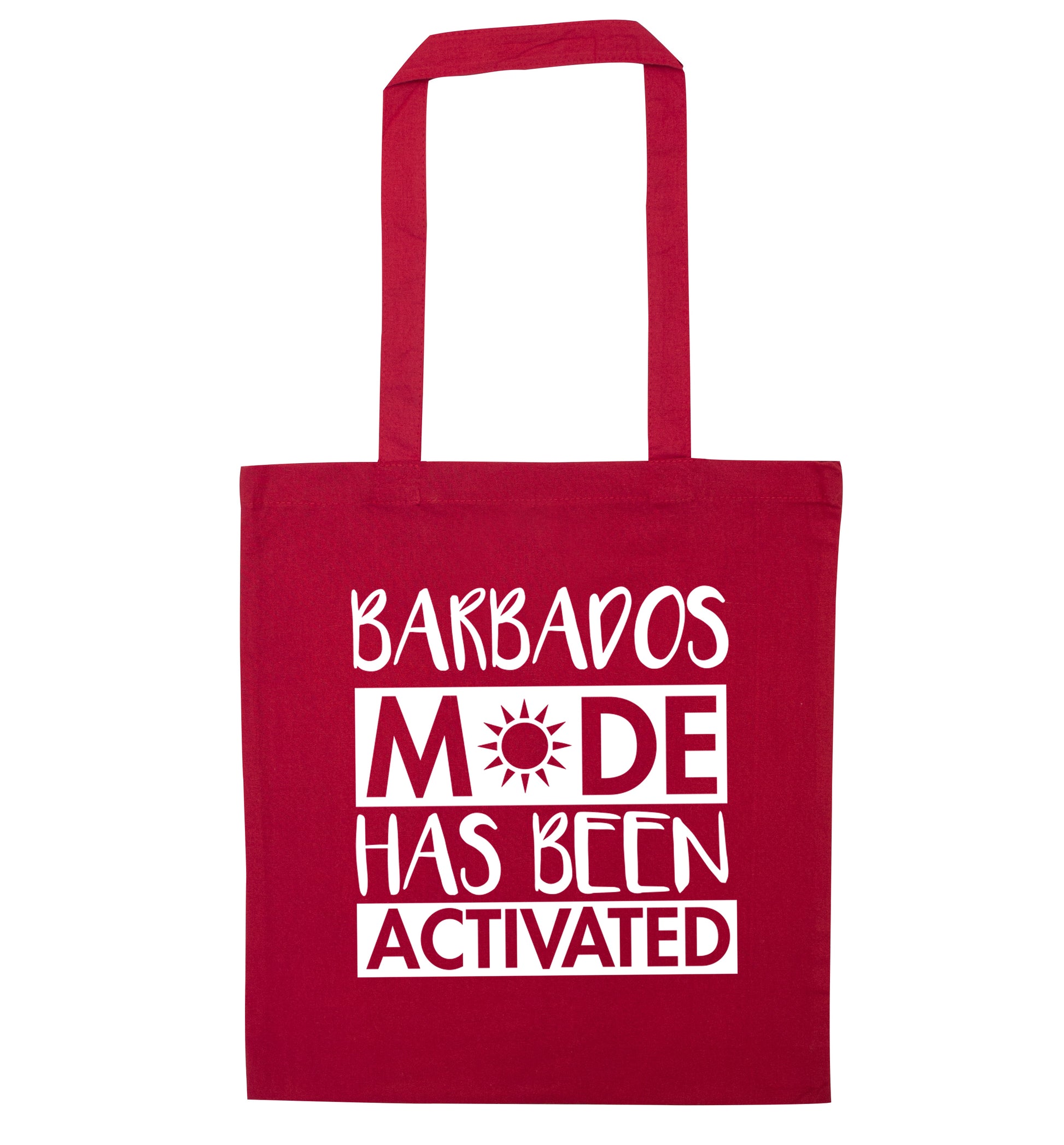 Barbados mode has been activated red tote bag