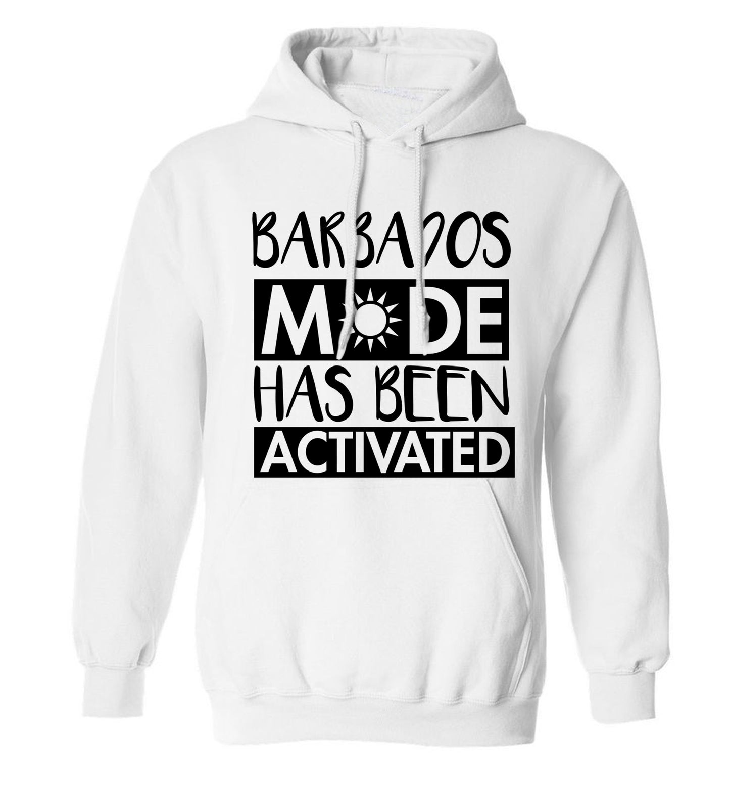 Barbados mode has been activated adults unisex white hoodie 2XL