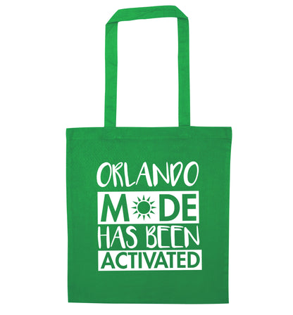 Orlando mode has been activated green tote bag