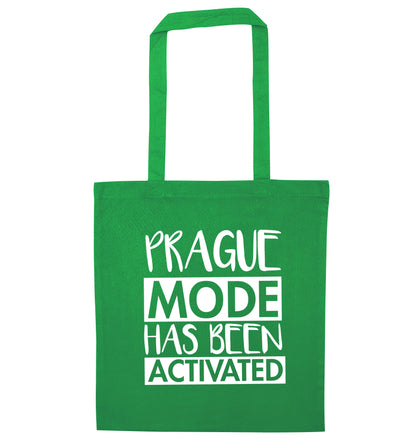 Prague mode has been activated green tote bag