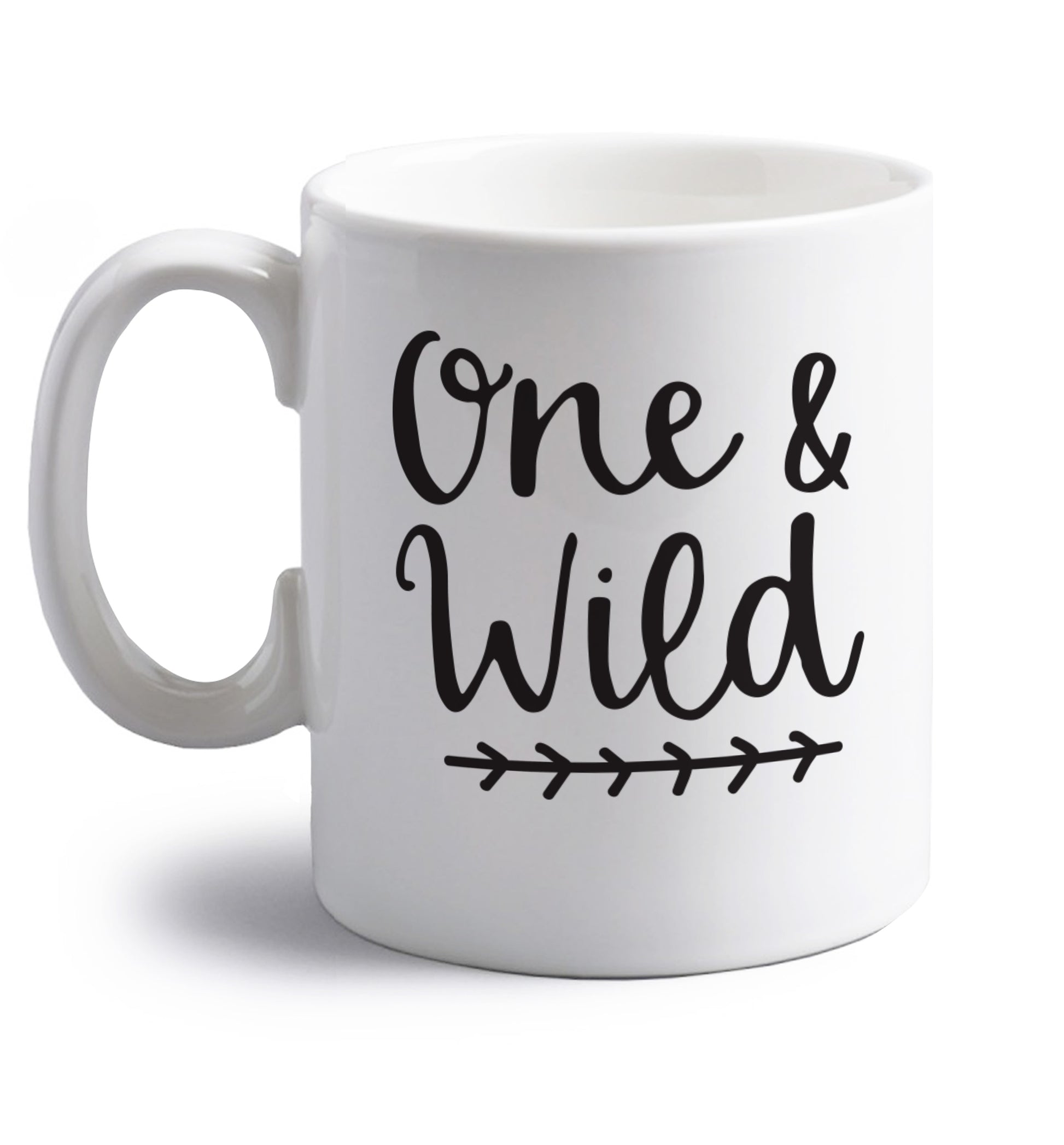 One and wild right handed white ceramic mug 